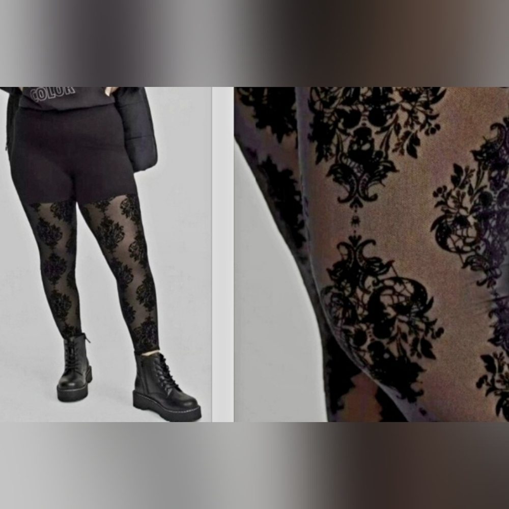 ❤️NWT TORRID MESH FLOCKED LEGGING - SKULL DAMASK DEEP BLACK - PLUS SIZE